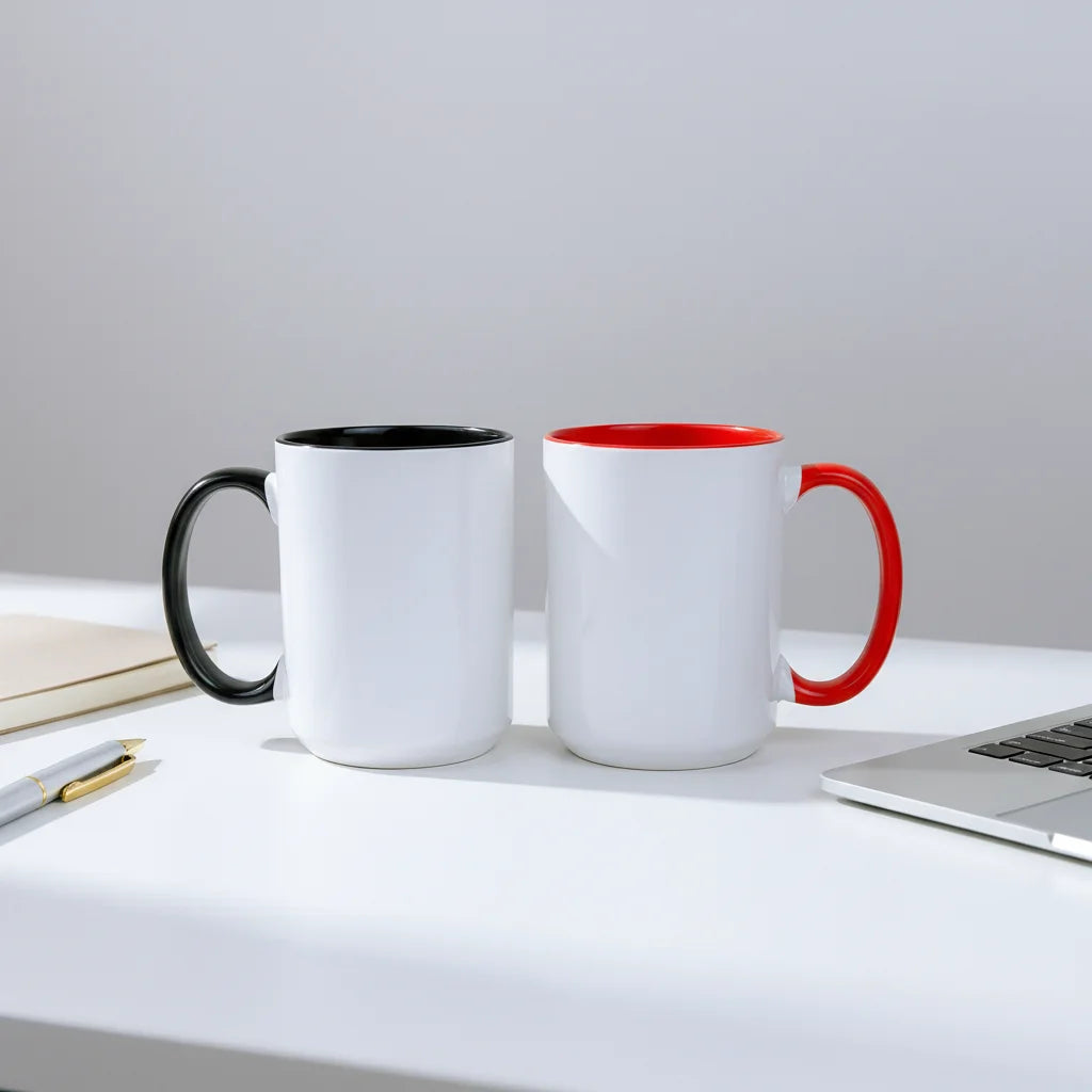 Wholesale 15 oz Ceramic Travel Mug with Custom Mug Personalized logo Sublimation Blank Coffee Mug Colorful Interior Handle