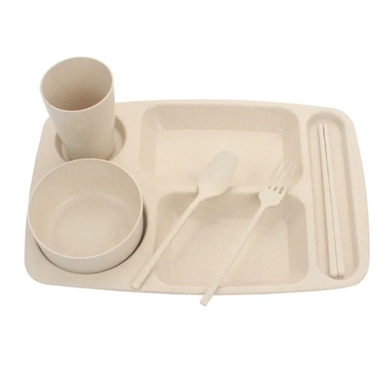 Multi-color 6piece/set Dinner Plate with Bowl Cup and Tableware Set Biodegradable Wheat Straw Children's Plate Tableware Set