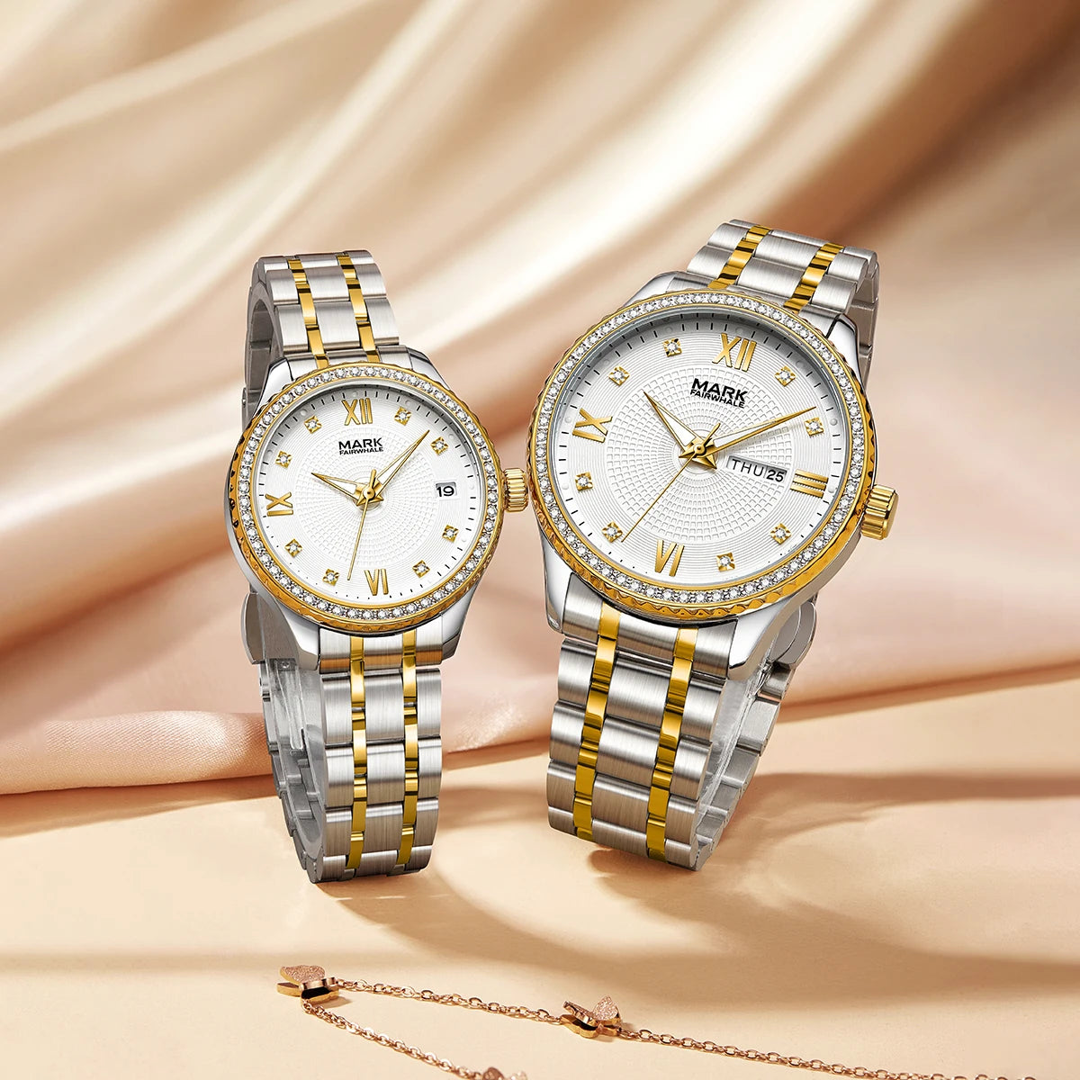 Mark Fairwhale Women Watches Fashion Luxury Date Quartz Full Diamond Watch Women Gold Stainless Steel Business Watch