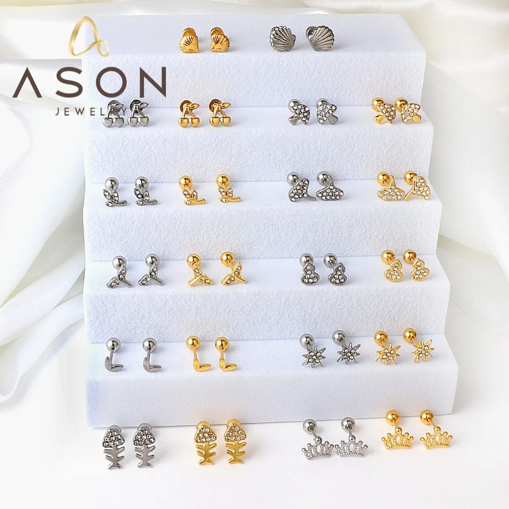 Ason Jewelry Fashion Stainless Steel Personalized Steel Ball Screw Plug Earrings for Kids