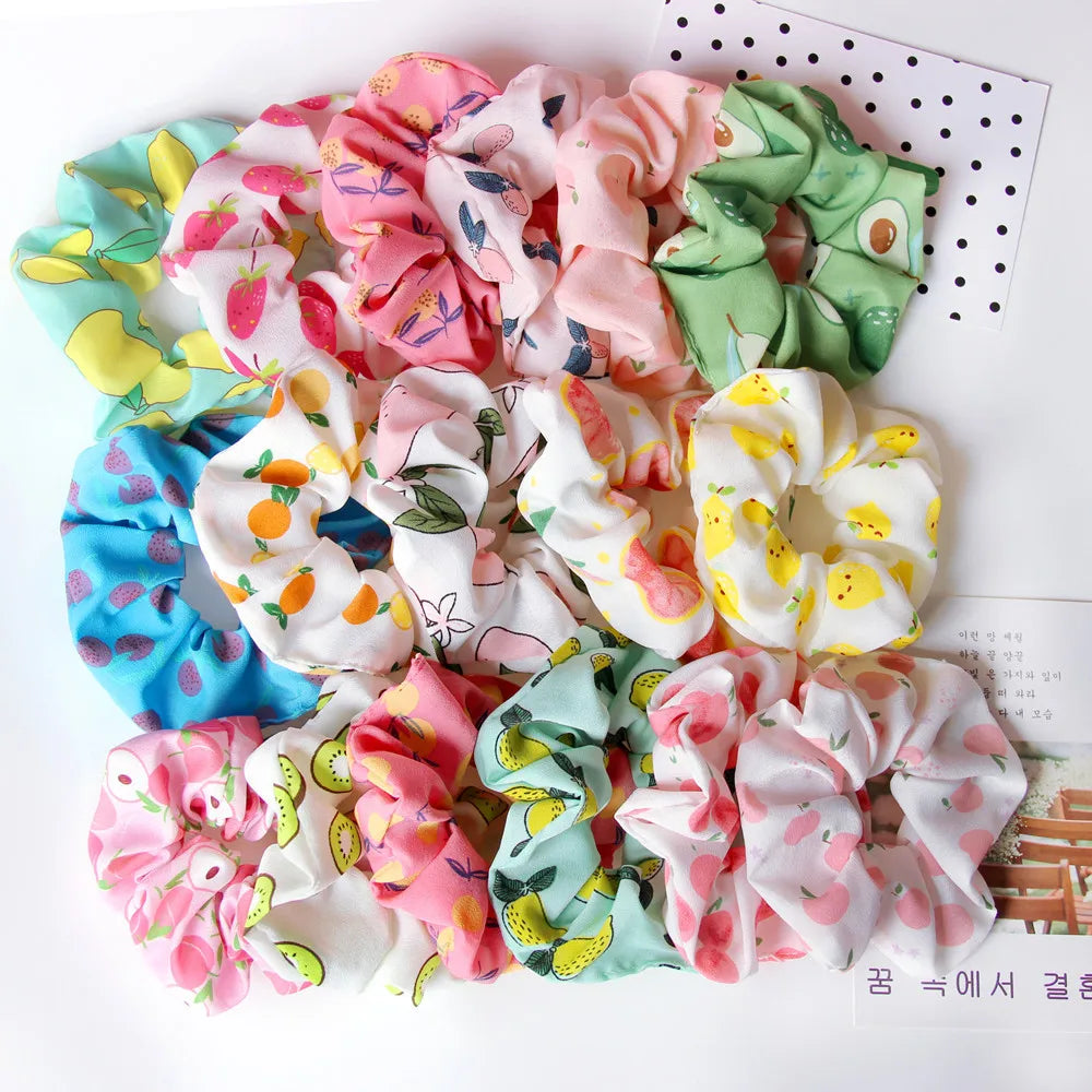 2022 Wholesale  Newest Fashionable Korean Design Fruit Print Creative Hair Scrunchies