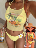 STOCK 3Colors Women 3Pieces Swimwear Mesh Tank Top Brazilian Bikini 3D Flower Swimsuit S-L