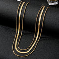 18K Gold Plated 3 Pcs/Set Flat Snakebone Layered Necklaces Wide Herringbone Necklaces for Women Vintage Stainless Steel Jewelry