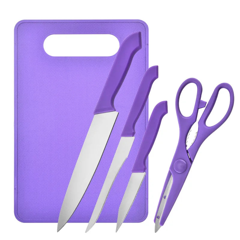 5Pcs/Set Picnic Nordic Candy Color Kitchen Knives Multifunctional Stainless Steel Fruit Knife Set Scissors Chopping Board