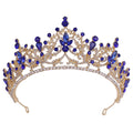 New 5 Colors Bride's Luxury Diamond Set Crystal Crown Royal Blue Gemstones Wedding Tiara