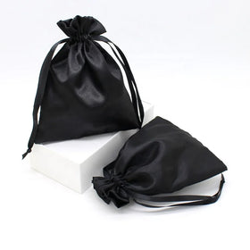 Factory Direct Sales Custom Logo Black Drawstring Bag Satin Bag Suitable for Gifts