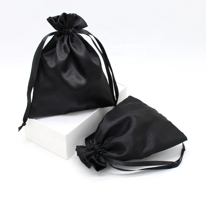 Factory Direct Sales Custom Logo Black Drawstring Bag Satin Bag Suitable for Gifts