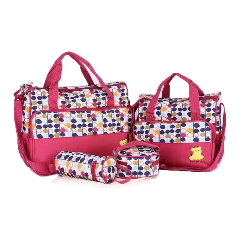 Deellt Custom Maternity Mom Backpack Nappy Baby Diaper Bags 5 Piece Set Mommy Tote Bag Large Capacity Fabric Diaper Bag