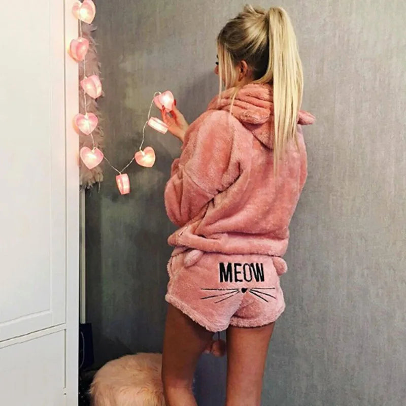 Custom Women Long Sleeve and Shorts Two Piece Set Sleepwear Wholesale Casual Embroidery Pajamas 17 Colors Lounge Wear Set