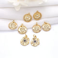Factory Wholesale 14K Gold Plated Round Portrait Eye Flower Brass Charm
