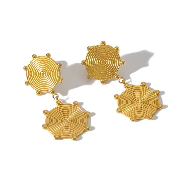 New Vintage Style 18K Gold Plated Stainless Steel Spiral Drop Earrings Waterproof Statement Jewelry Fashionable Studs