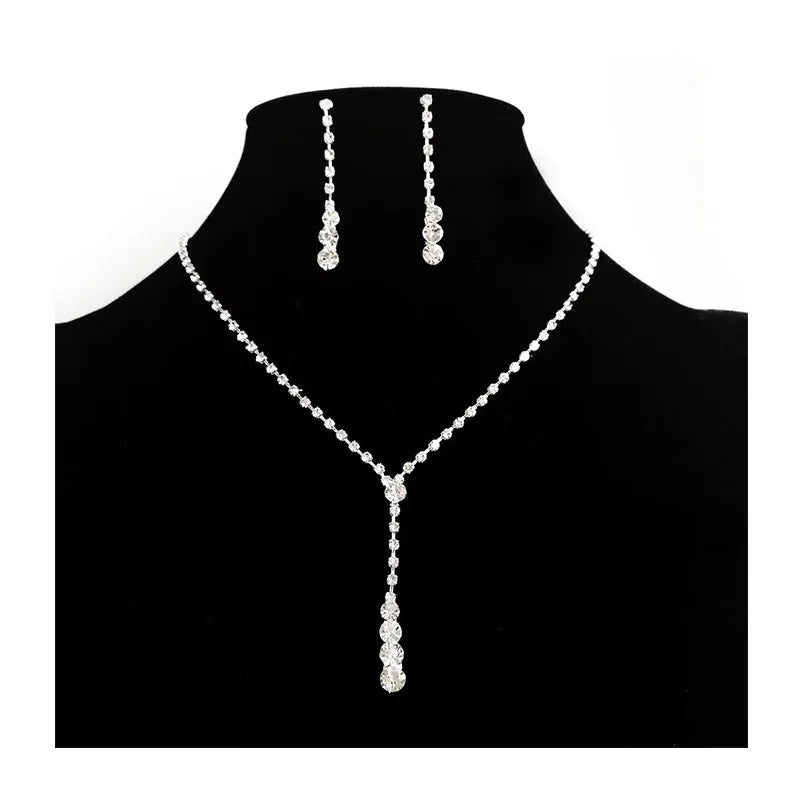 Rhinestone Bridal Jewelry Necklace Earrings Set Simple Fashion Style Wedding Bridal Necklace