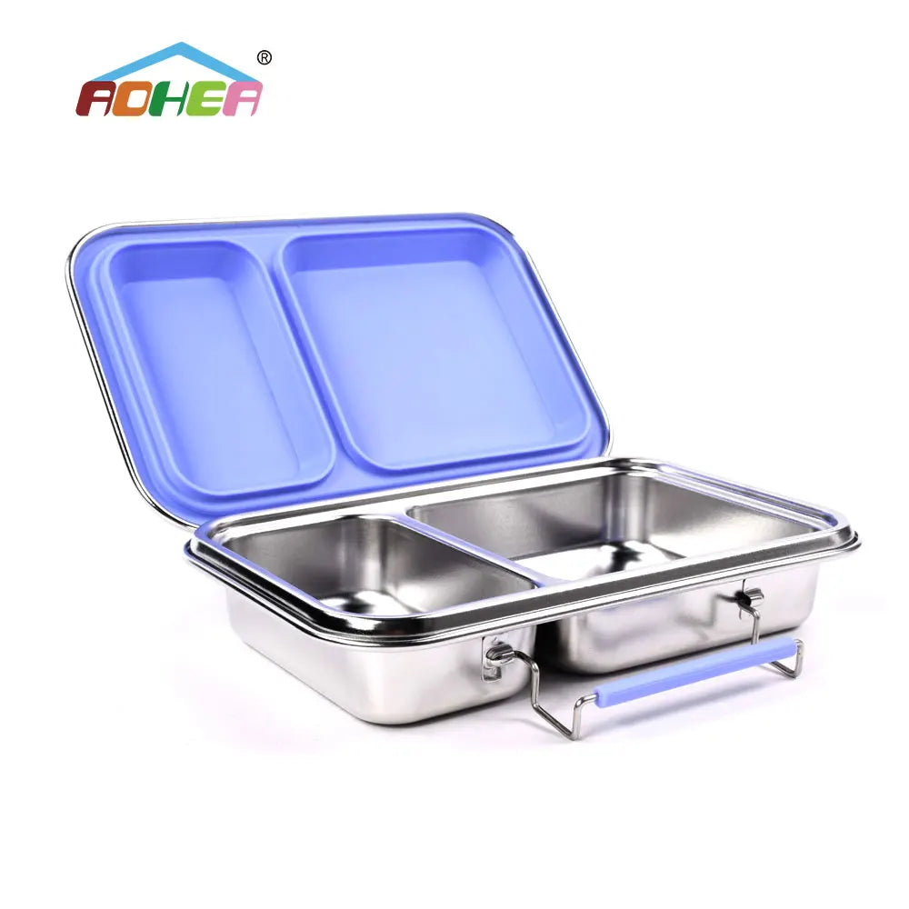 Wholesale 2 Compartment Stainless Steel Fast Food Tray Soup Bowl Bento Lunch Box With Lid