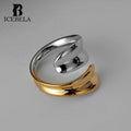 Icebela Fine Jewelry S925 Sterling Silver 18k Gold Plated Minimalist Gold Silver Color Adjustable Leaf Ring