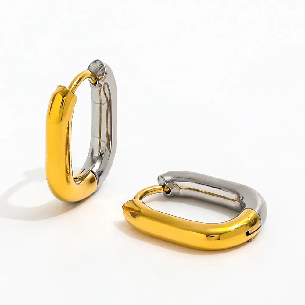 Trendy Earring 18K Gold Plated Gold & Silver Two-tone Round Lines U Huggie Hoop Earring Stainless Steel Jewelry Wholesale