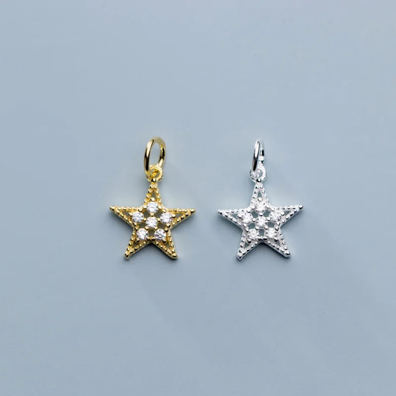 11mm Gold or Silver Tiny Delicate Cz Star Shape Charm 925 Sterling Silver Micro Pave Star Pendant for Jewelry Making