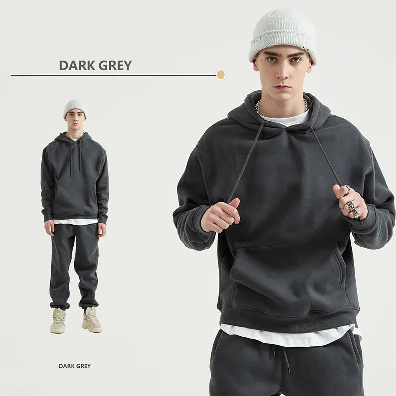 Trendy Street Style Blank Hoodies Oversized Unisex Loose Soft Cotton comfort 345G Hoodies Set With Custom logo
