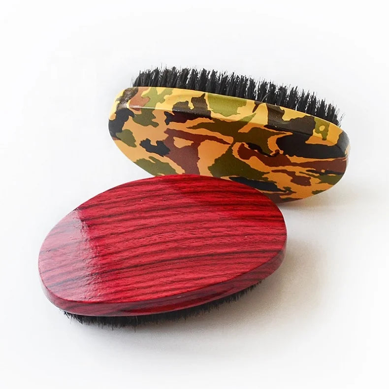 Customized Professional 360 Wave Pocket Size Boar Bristle Palm Curve Beard Brush with Logo