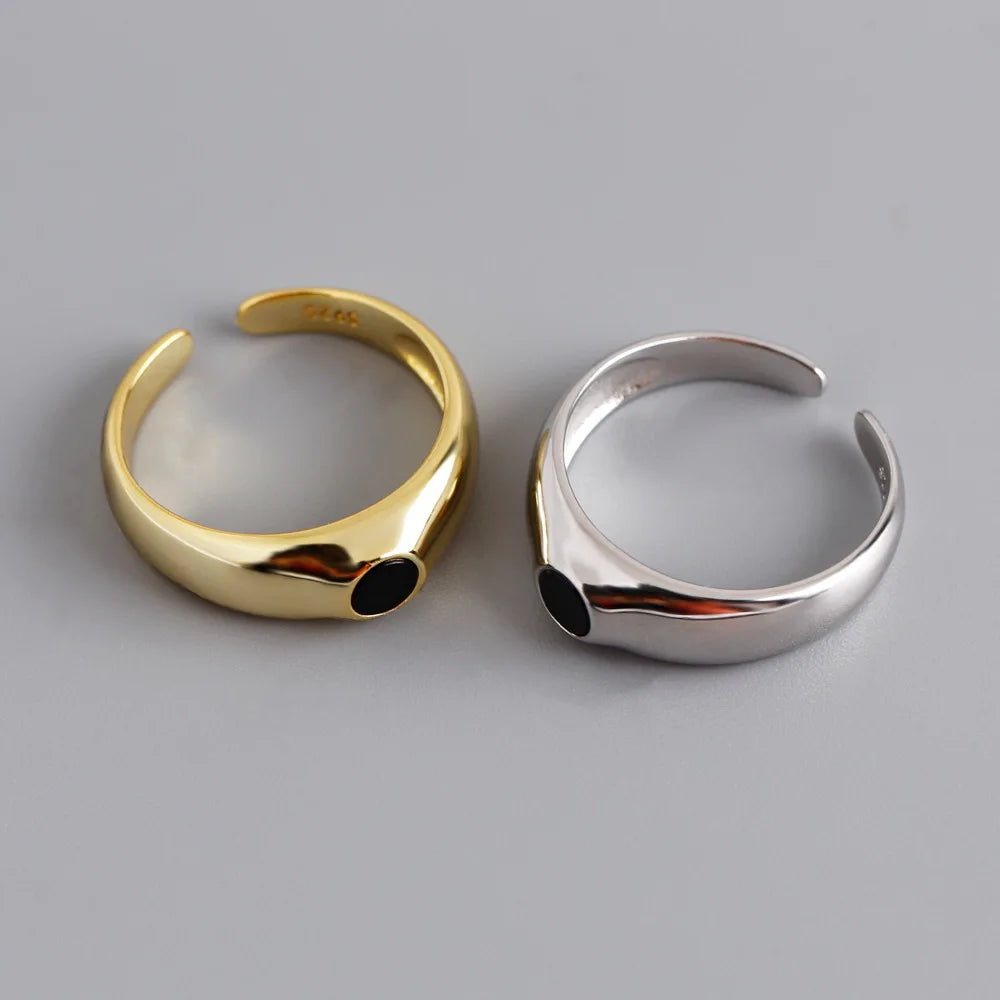 High Quality Jewelry 925 Sterling Silver Rings Black CZ Zircon Gold Plated Adjustable Ring Women Jewelry