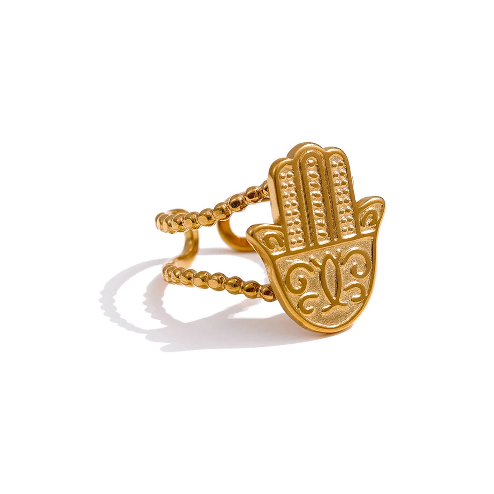 JINYOU 500 Stylish 18K Gold Plated Women Ring Accessories Stainless Steel Palm Opening Ring 2025