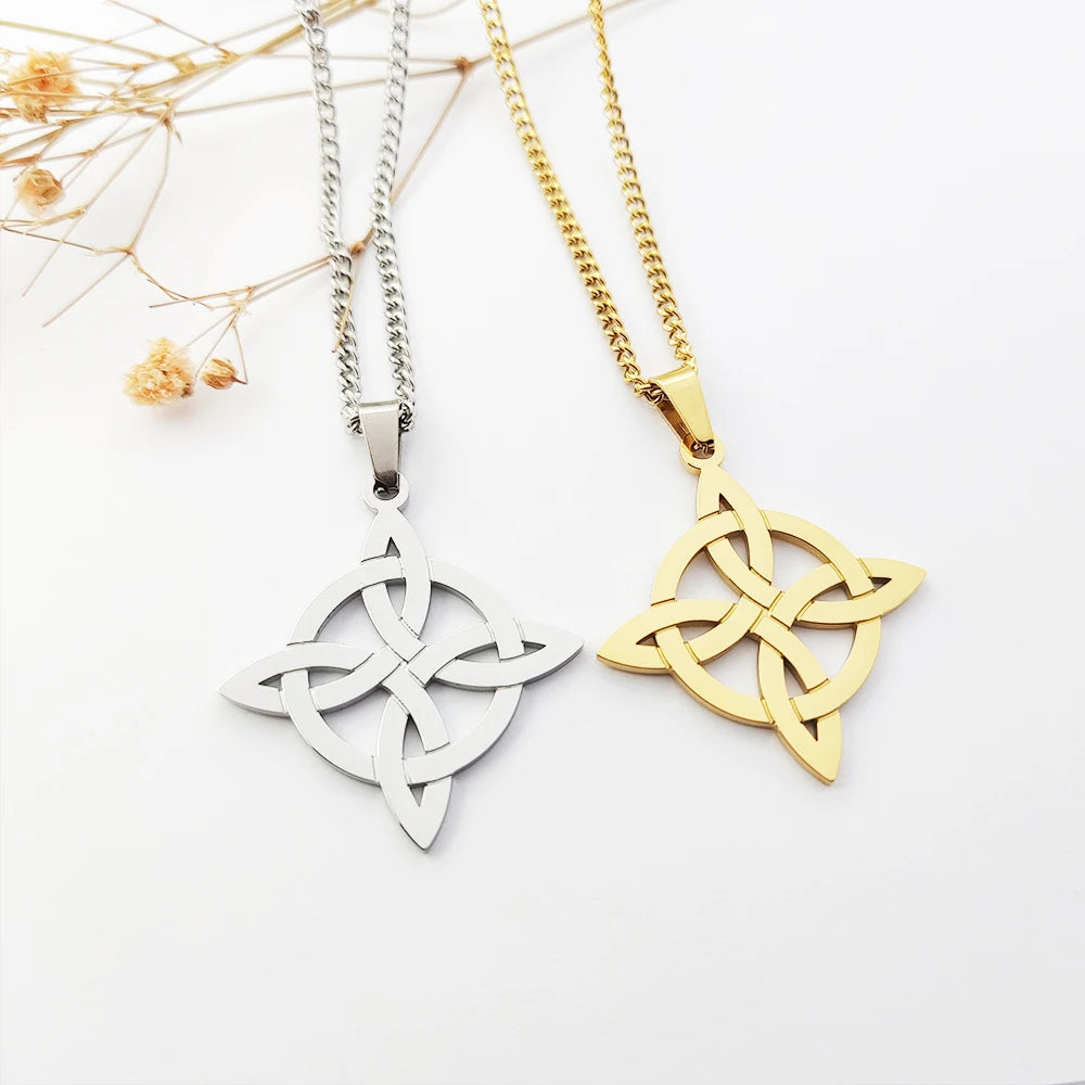 Witch Knot Necklace Stainless Steel Jewelry Gold Plated Sacred Geometry Yoga Gift Celtic Knot Spiritual Necklace Xp Jewelry