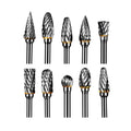 10 Pieces Tungsten Carbide Double Cut Rotary Burr Set With 3 mm (1/8 Inch) Shank and 6 mm (1/4 Inch) Head Size