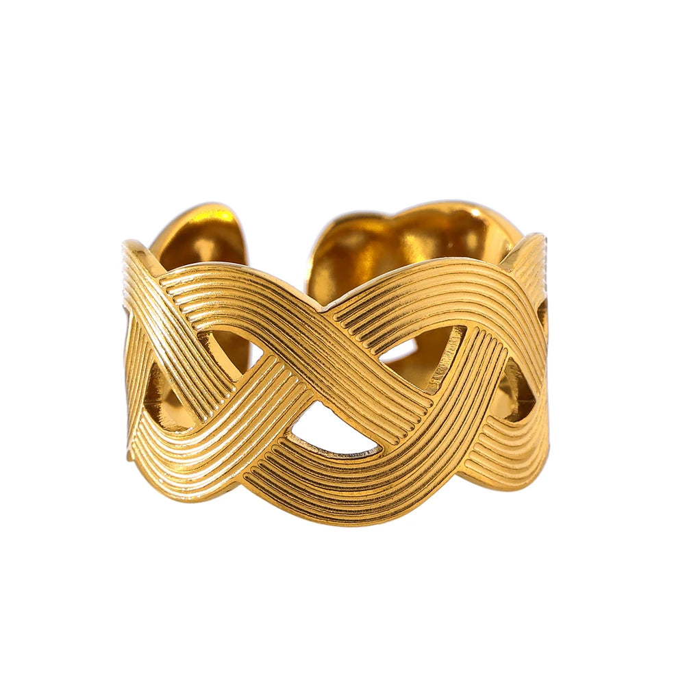 JINYOU 1533 Fashion Metal Texture Summer Finger Jewelry Statement Weave Open Trendy Charm Stainless Steel Ring