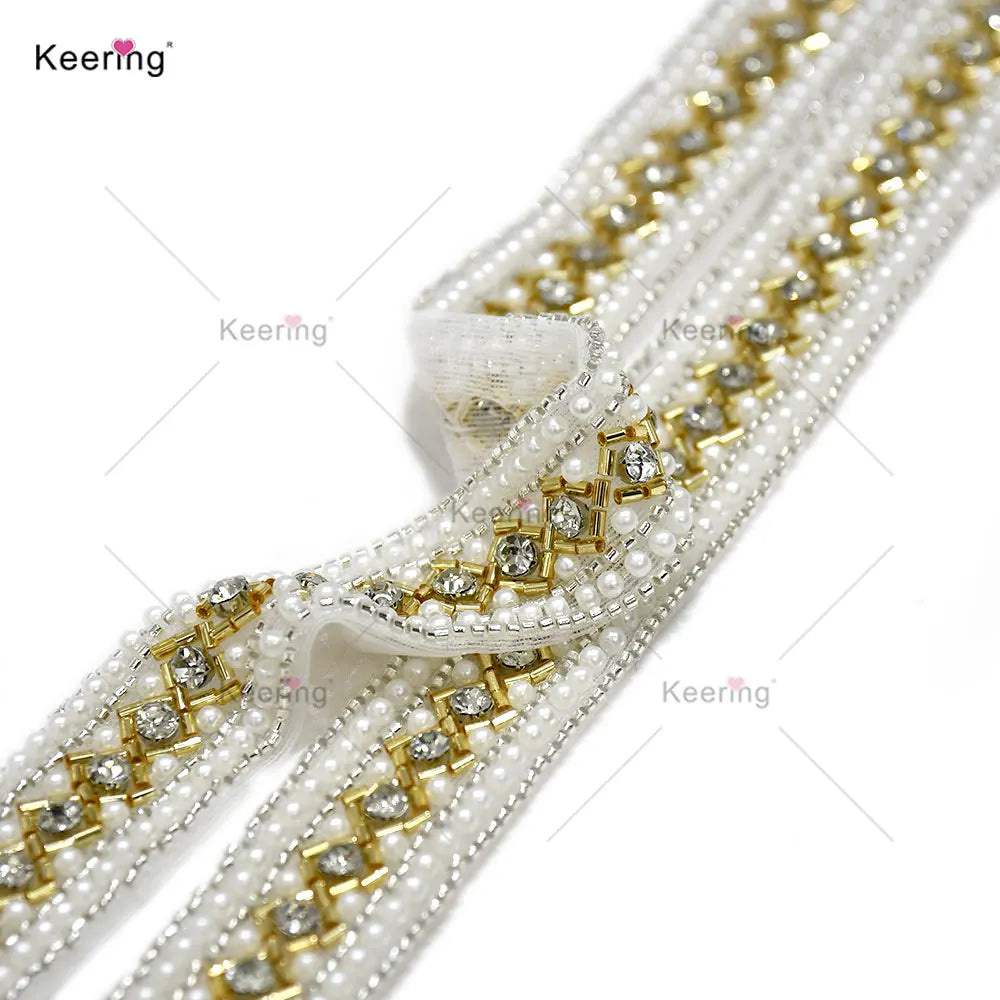 Wholesale Price Rhinestone Beaded Lace Trim Border Trimming Accessories for Garment Craft Decoration WTP Keering