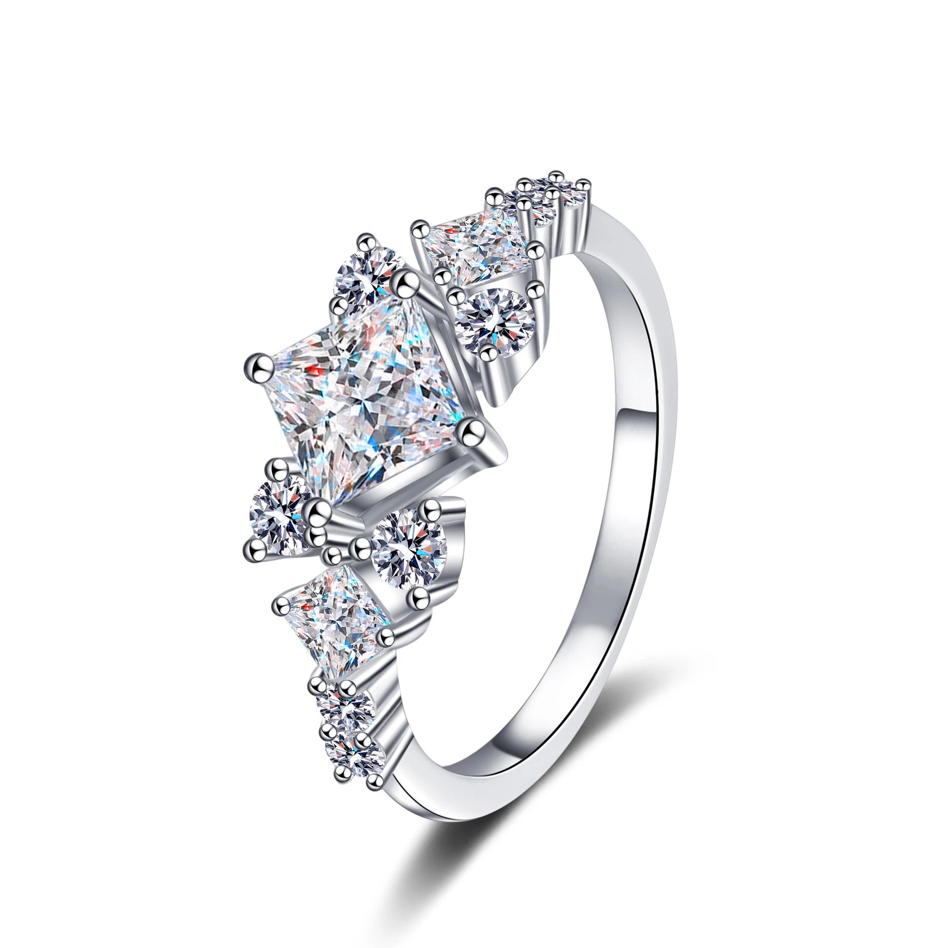 Moissanite Wholesale Premium square Diamond Ring 925 Sterling Silver for Women Wedding Fashion Jewelry Gifts