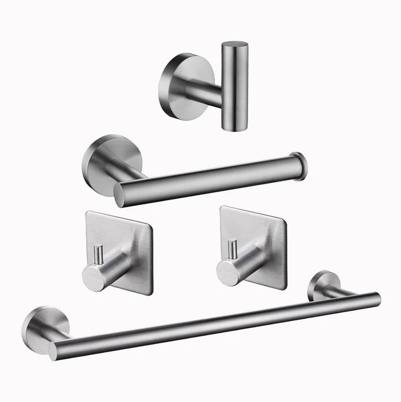 5-Piece Brushed Nickel Bathroom Accessories Set Stainless Steel Towel Bar and Paper Holder with Hook Metal Hardware