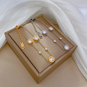 Wholesale New Stainless Steel Vintage Personalized Women Roman Luxury Shining Chain Diamond Bracelet