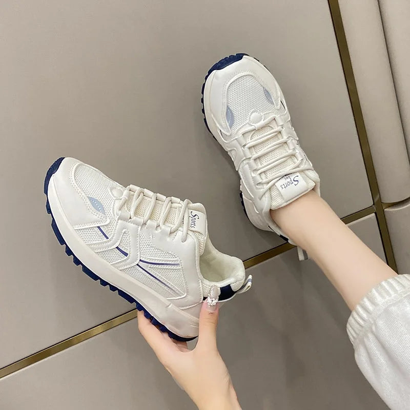 Womens Sneakers Slip on Breathable Mesh Sports Shoes Leather Upper Stylish Casual Shoe for Running Walking Gym Travel