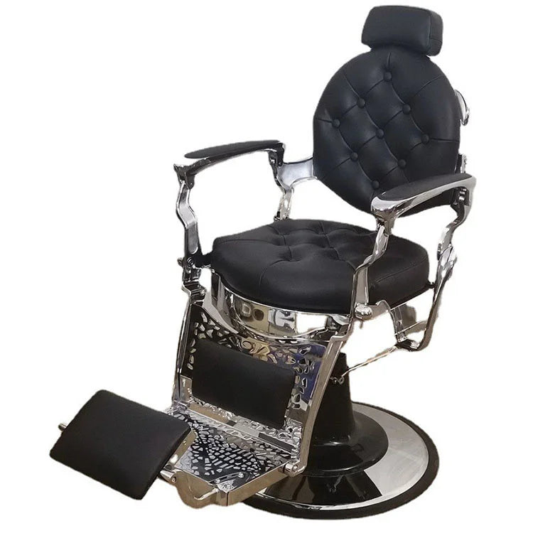 Kisen Luxury Hair Cut Barber Shop Salon Furniture Set Makeup Gold Side Stainless Steel Metal Barber Chair