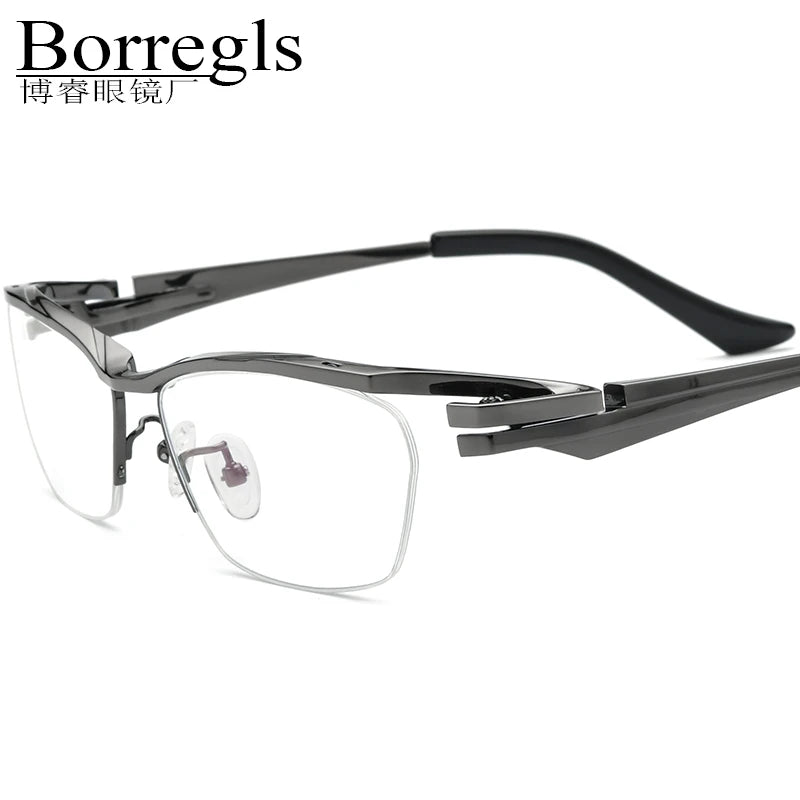Borregls Titanium Glasses Frame Men Brand Designer Lightweight Square Eyeglasses Half-Rim Semi-Rimless Optical Eyewear 185709