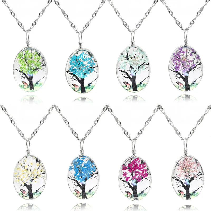 Crystal Indian Women Resin Charms Crafts Glass Plant Lucky Resin Fresh Tree Dried Flower Pendants Jewelry Necklaces