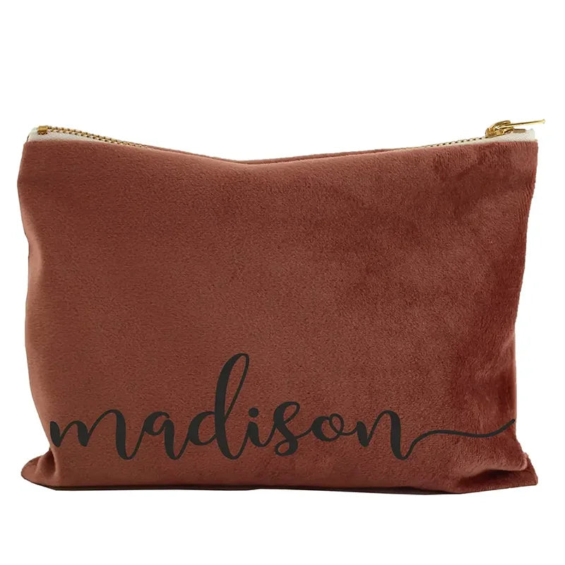 Custom Logo Printing Velvet Makeup Bag With Zipper for Girls Bride Bridesmaid Bridal Party Wedding