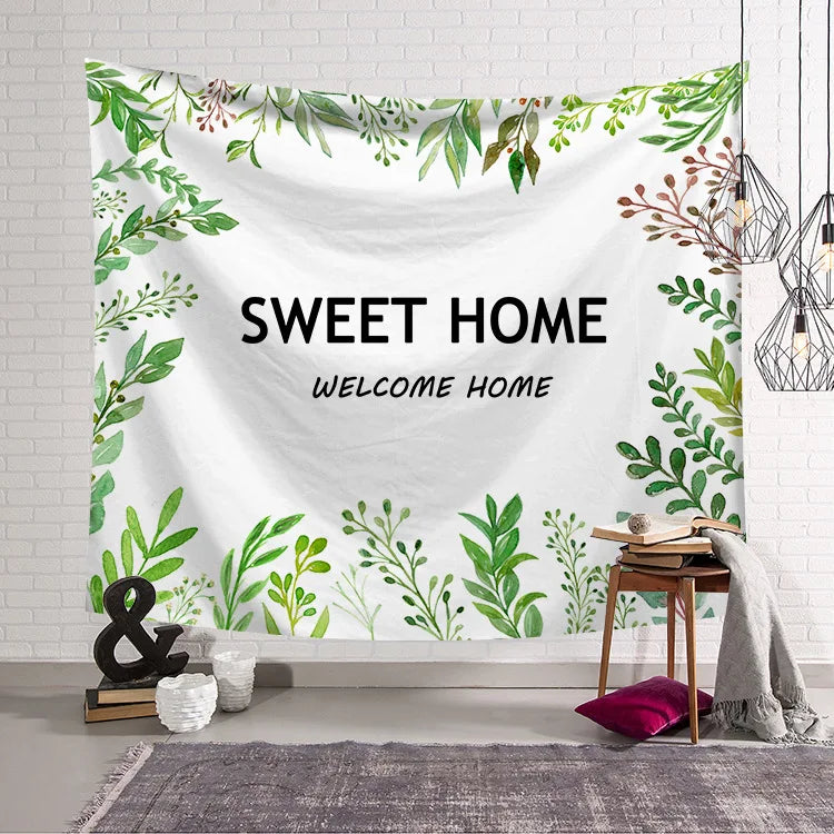 Green Plant Tapestry Wall Hanging Aesthetic Home Background Cloth Corridor Yoga Bedroom Living Room Mural Curtain Decoration