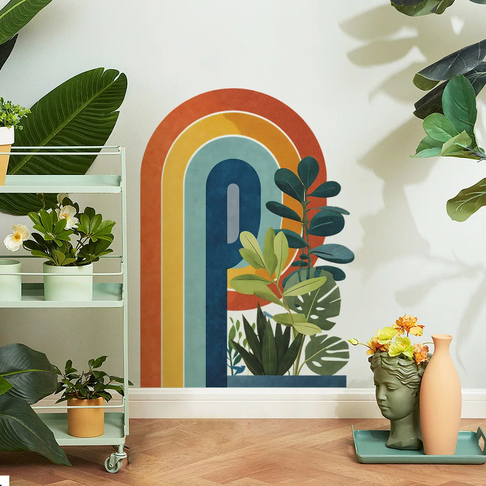 Creative rainbow Wall Sticker Jungle Leaf Self Adhesive 3d Large Size Wall Stickers for Kids Room Decoration