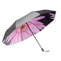 Custom Logo Pink Big Flower Printing 3-Folding Collapsible Parasol Sturdy Umbrella with Manual Control for Business Gifts