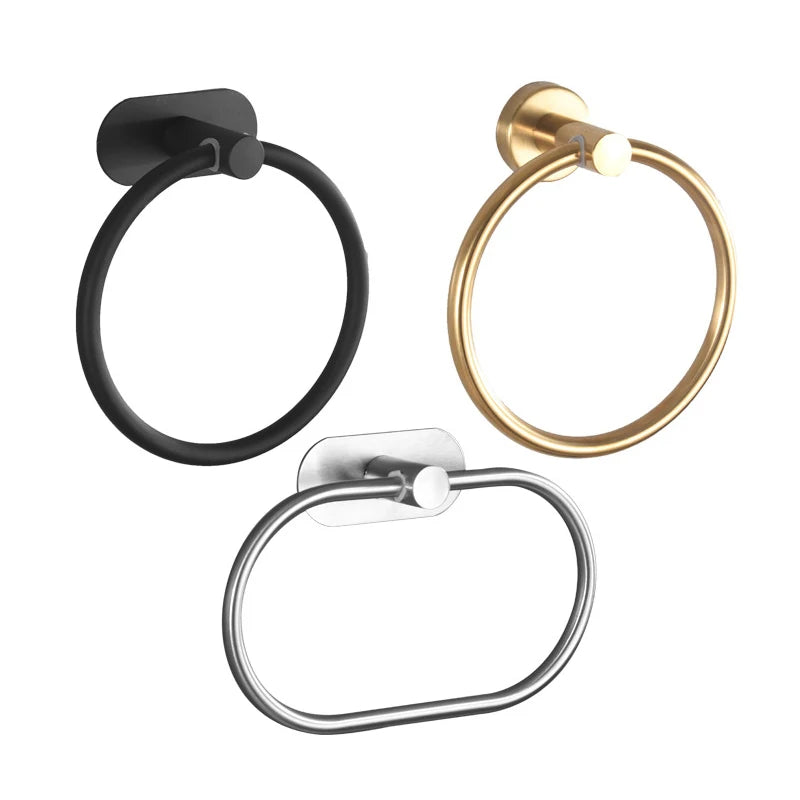 Stainless Steel Towel Ring Nail-free Oval Towel Rack Bathroom Bathroom Hole-free Towel Ring Hanging Bathroom