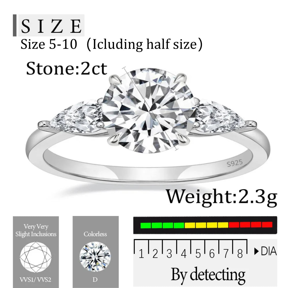 OAHLAN Hot Selling Fashion Jewelry Luxury 2CT Round Cut Moissanite S925 Sterling Silver Rings for Women Engagement Wedding Gift MegaBDM