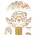 Custom 5FT 6FT 6.5FT 7.2FT Party Backdrop Decoration With Dessert Plinth Cylinder 7.5ft Spandex Theme Round Backdrop Stand Cover