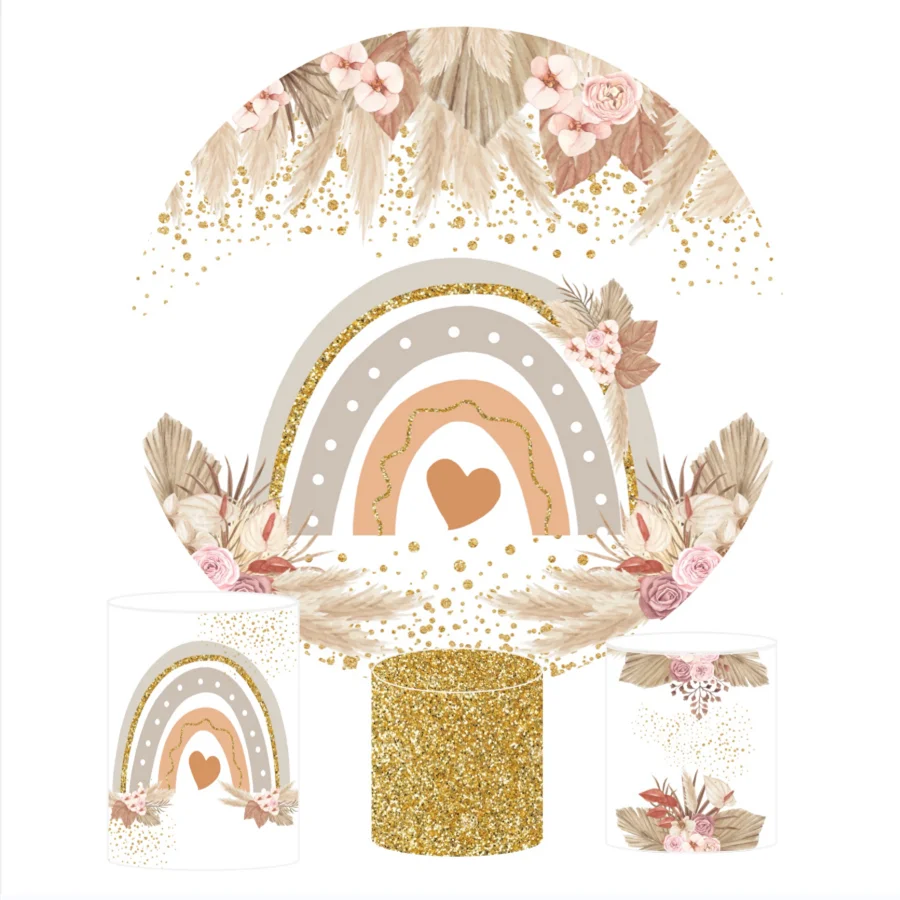 Custom 5FT 6FT 6.5FT 7.2FT Party Backdrop Decoration With Dessert Plinth Cylinder 7.5ft Spandex Theme Round Backdrop Stand Cover