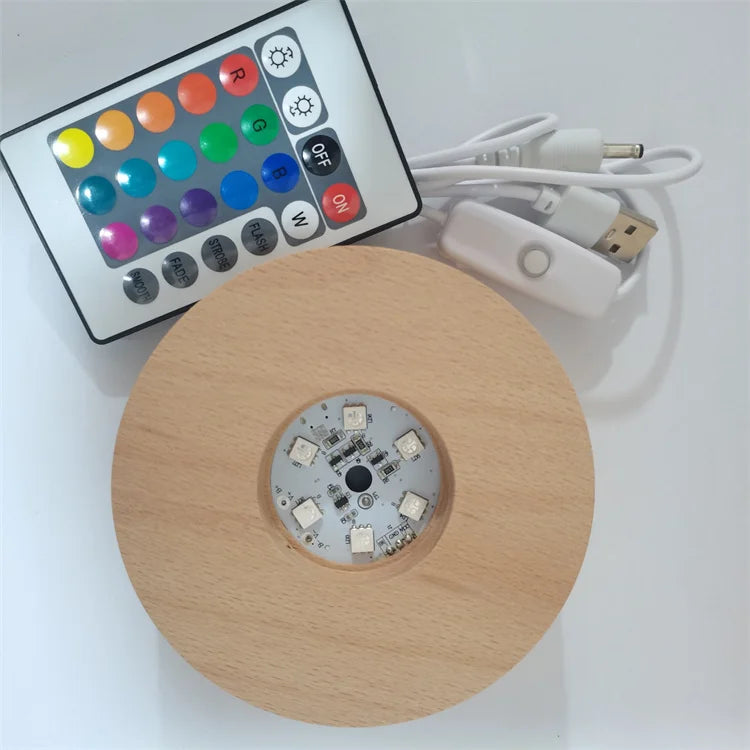 Wholesale round RGB USB Cable Touch Switch Remote Control Large Wooden Lamp Base with Crystal Bracket for Living Room