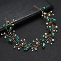 SLBRIDAL Handmade Color Rhinestone Crystal Pearls Bridal Headband Hair Pin Wedding Headpiece Women Girl Jewelry Hair Accessories