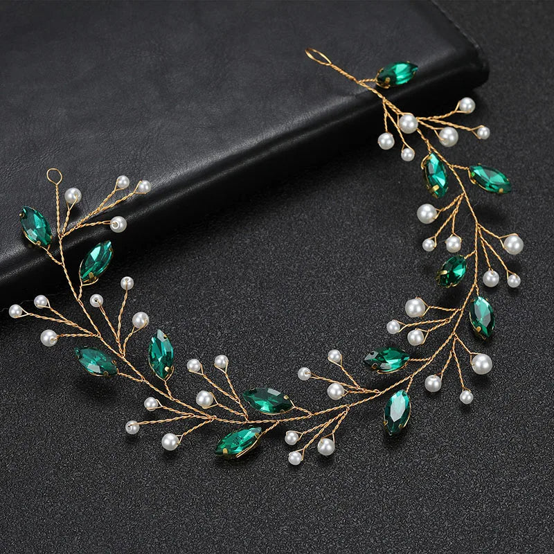 SLBRIDAL Handmade Color Rhinestone Crystal Pearls Bridal Headband Hair Pin Wedding Headpiece Women Girl Jewelry Hair Accessories
