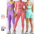 Wholesale Knitted Gym Workout Clothing 5 Pcs Yoga Suit Activewear Fitness Seamless Zipper Yoga Wear Sets for Women