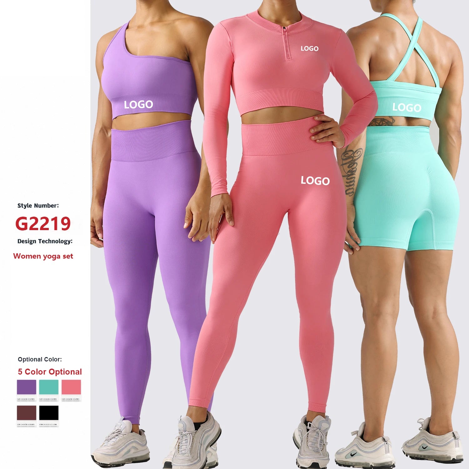 Wholesale Knitted Gym Workout Clothing 5 Pcs Yoga Suit Activewear Fitness Seamless Zipper Yoga Wear Sets for Women