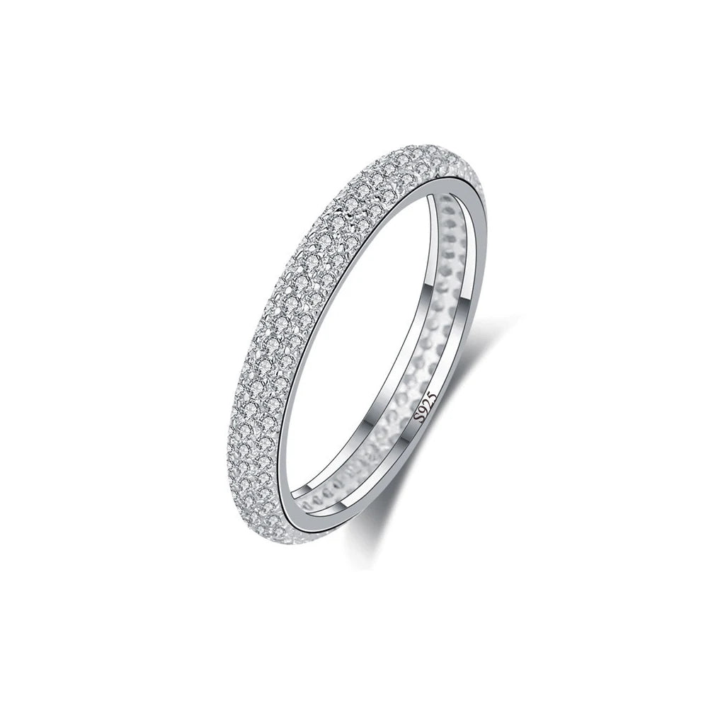 Minimalist Shiny Micro Pave Full CZ Zircon 925 Sterling Silver Promise Engagement Ring for Women Wedding Jewelry