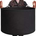 Cotton Rope Laundry Hamper Woven Laundry Storage Basket Blanket Basket for Living Room with Leather Handle
